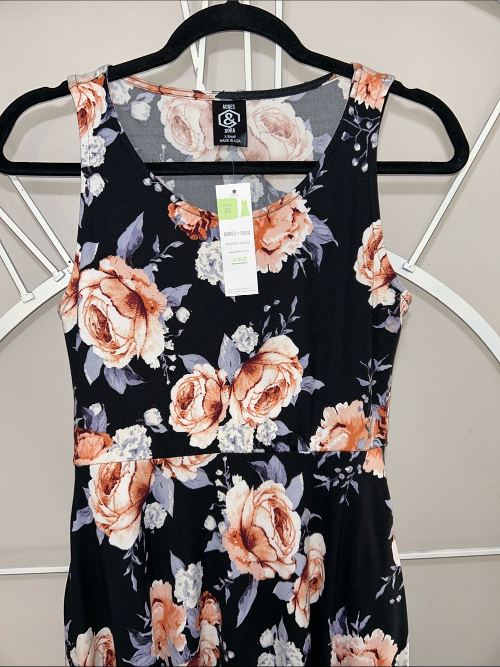 NWT Agnes & Dora Fit and Flare Mini Dress with Peach and Cream Roses - Picture 2 of 8